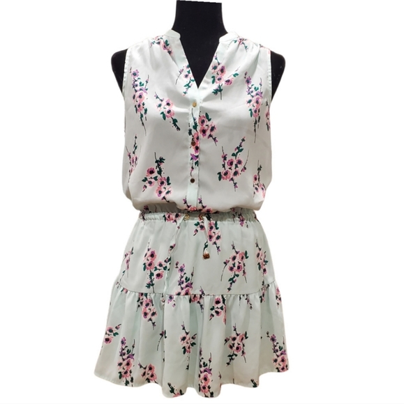 🅶 Juicy Couture Mint Green Floral Print Drawstring Waist Mini Dress - Picture 14 of 14